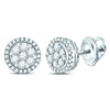 14kt White Gold Womens Round Diamond Flower Halo Cluster Earrings 1/2 Cttw