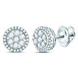14kt White Gold Womens Round Diamond Flower Halo Cluster Earrings 1/2 Cttw