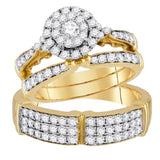 14kt Yellow Gold His Hers Round Diamond Solitaire Matching Bridal Wedding Ring Band Set 1-1/2 Cttw