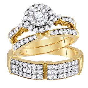 14kt Yellow Gold His Hers Round Diamond Solitaire Matching Bridal Wedding Ring Band Set 1-1/2 Cttw