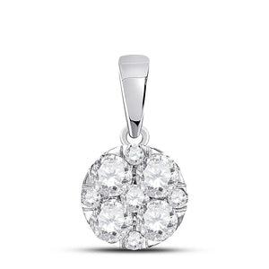 14kt White Gold Womens Round Diamond Fashion Cluster Pendant 1.00 Cttw