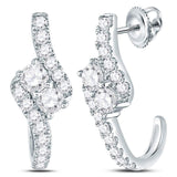 14kt White Gold Womens Round Diamond Dangle 2-stone Earrings 2.00 Cttw (Certified)