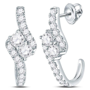 14kt White Gold Womens Round Diamond Dangle 2-stone Earrings 2.00 Cttw (Certified)