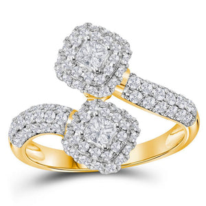 14kt Yellow Gold Womens Princess Diamond 2-stone Bridal Wedding Engagement Ring 2.00 Cttw (Certified)