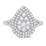 14kt White Gold Womens Round Diamond Fashion Pear Cluster Ring 1.00 Cttw