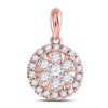 14kt Rose Gold Womens Round Diamond Flower Halo Cluster Pendant 3/4 Cttw