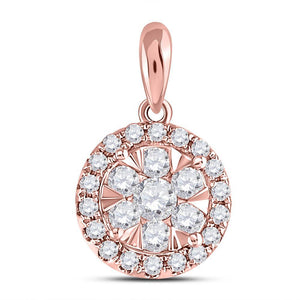 14kt Rose Gold Womens Round Diamond Flower Halo Cluster Pendant 3/4 Cttw