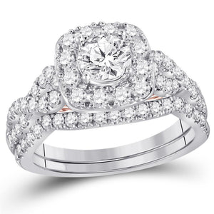 14kt Two-tone Gold Womens Round Diamond Bridal Wedding Engagement Ring Band Set 1-3/4 Cttw (Certified)