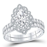 14kt White Gold Womens Marquise Diamond Bridal Wedding Engagement Ring Band Set 2.00 Cttw (Certified)