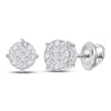 14kt White Gold Womens Princess Diamond Fashion Cluster Earrings 1-1/2 Cttw
