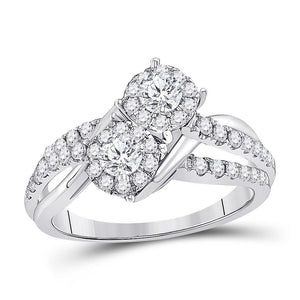 14kt White Gold Womens Round Diamond 2-stone Bridal Wedding Engagement Ring 1.00 Cttw (Certified)