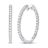 14kt White Gold Womens Round Diamond Inside-Outside Hoop Earrings 1.00 Cttw