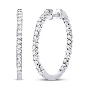 14kt White Gold Womens Round Diamond Inside-Outside Hoop Earrings 1.00 Cttw