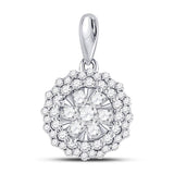 14kt White Gold Womens Round Diamond Flower Cluster Pendant 1/2 Cttw