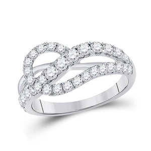 14kt White Gold Womens Round Diamond Crossover Band Ring 1.00 Cttw