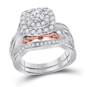 14kt Two-tone Gold Womens Round Diamond Bridal Wedding Engagement Ring Band Set 1.00 Cttw (Certified)