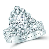 14kt White Gold Womens Marquise Diamond Bridal Wedding Engagement Ring Band Set 1.00 Cttw (Certified)