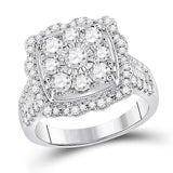 14kt White Gold Womens Round Diamond Right Hand Flower Cluster Ring 2.00 Cttw
