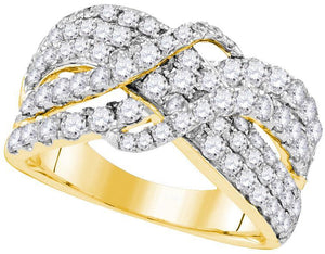 14kt Yellow Gold Womens Round Diamond Crossover Cocktail Ring 2.00 Cttw