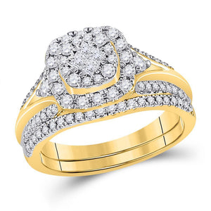 14kt Yellow Gold Womens Princess Diamond Bridal Wedding Engagement Ring Band Set 7/8 Cttw