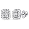 14kt White Gold Womens Baguette Diamond Fashion Cluster Earrings 1/2 Cttw