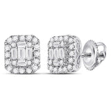 14kt White Gold Womens Baguette Diamond Fashion Cluster Earrings 1/2 Cttw