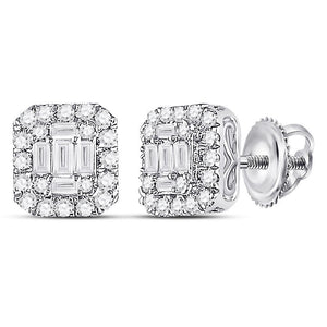 14kt White Gold Womens Baguette Diamond Fashion Cluster Earrings 1/2 Cttw