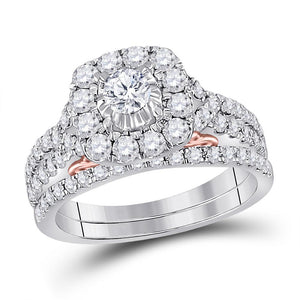 14kt Two-tone Gold Womens Round Diamond Bridal Wedding Engagement Ring Band Set 1-1/2 Cttw (Certified)
