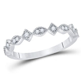 14kt White Gold Womens Round Diamond Geometric Stackable Band Ring 1/8 Cttw