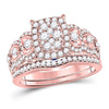 14kt Rose Gold Womens Round Diamond Bridal Wedding Engagement Ring Band Set 1.00 Cttw