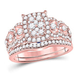 14kt Rose Gold Womens Round Diamond Bridal Wedding Engagement Ring Band Set 1.00 Cttw
