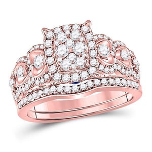 14kt Rose Gold Womens Round Diamond Bridal Wedding Engagement Ring Band Set 1.00 Cttw