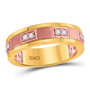 14kt Two-tone Gold Mens Round Diamond Wedding 2-Stone Band Ring 1/4 Cttw