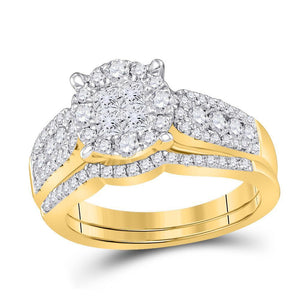 14kt Yellow Gold Womens Princess Diamond Bridal Wedding Engagement Ring Band Set 1.00 Cttw
