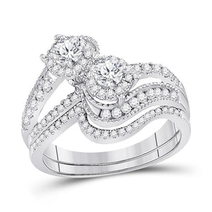 14kt White Gold Womens Round Diamond Bridal Wedding Engagement Ring Band Set 1.00 Cttw (Certified)
