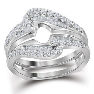 14kt White Gold Womens Baguette Diamond Wrap Ring Guard Enhancer 3/4 Cttw