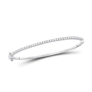 14kt White Gold Womens Round Diamond Classic Bangle Bracelet 1.00 Cttw
