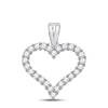 14kt White Gold Womens Round Diamond Outline Heart Pendant 1/2 Cttw