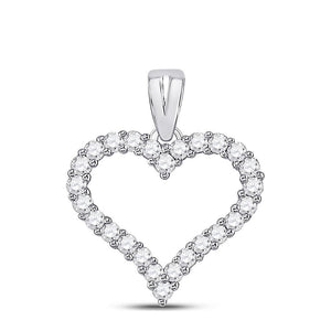 14kt White Gold Womens Round Diamond Outline Heart Pendant 1/2 Cttw