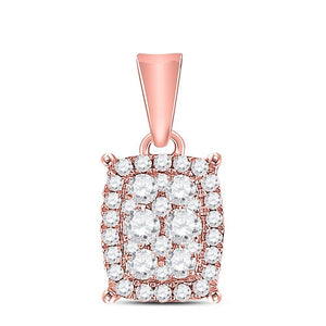 14kt Rose Gold Womens Round Diamond Rectangular Cluster Pendant 1/4 Cttw