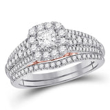 14kt Two-tone Gold Womens Round Diamond Bridal Wedding Engagement Ring Band Set 1.00 Cttw (Certified)