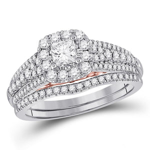 14kt Two-tone Gold Womens Round Diamond Bridal Wedding Engagement Ring Band Set 1.00 Cttw (Certified)