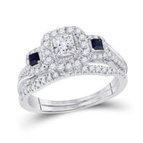 14kt White Gold Womens Princess Diamond Sapphire Engagement Ring Band Set 1.00 Cttw (Certified)