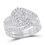 14kt White Gold Womens Princess Diamond Bridal Wedding Engagement Ring Band Set 1-1/4 Cttw