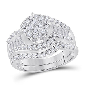 14kt White Gold Womens Princess Diamond Bridal Wedding Engagement Ring Band Set 1-1/4 Cttw
