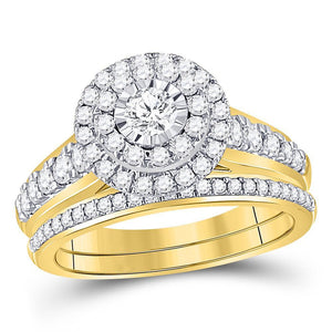 14kt Yellow Gold Womens Round Diamond Bridal Wedding Engagement Ring Band Set 1.00 Cttw (Certified)