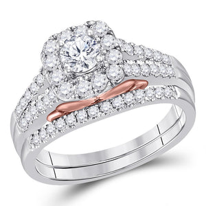 14kt Two-tone Gold Womens Round Diamond Bridal Wedding Engagement Ring Band Set 1.00 Cttw (Certified)