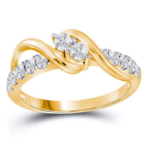 14kt Yellow Gold Womens Round Diamond 2-stone Bridal Wedding Engagement Ring 3/4 Cttw (Certified)