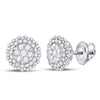 14kt White Gold Womens Round Diamond Halo Cluster Earrings 1.00 Cttw