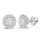 14kt White Gold Womens Round Diamond Halo Cluster Earrings 1.00 Cttw
